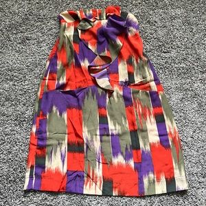 Colorful abstract strapless mini dress Gap bow and pockets medium large new!